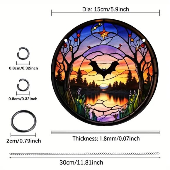 Black Bat Suncatcher Halloween Flying 6" Scary Spooky Horror Hanging In/Outdoor - Picture 2 of 3